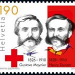 Timbre émis par la poste suisse en juillet 2010 à l’occasion du centenaire de la mort de Moynier et Dunant